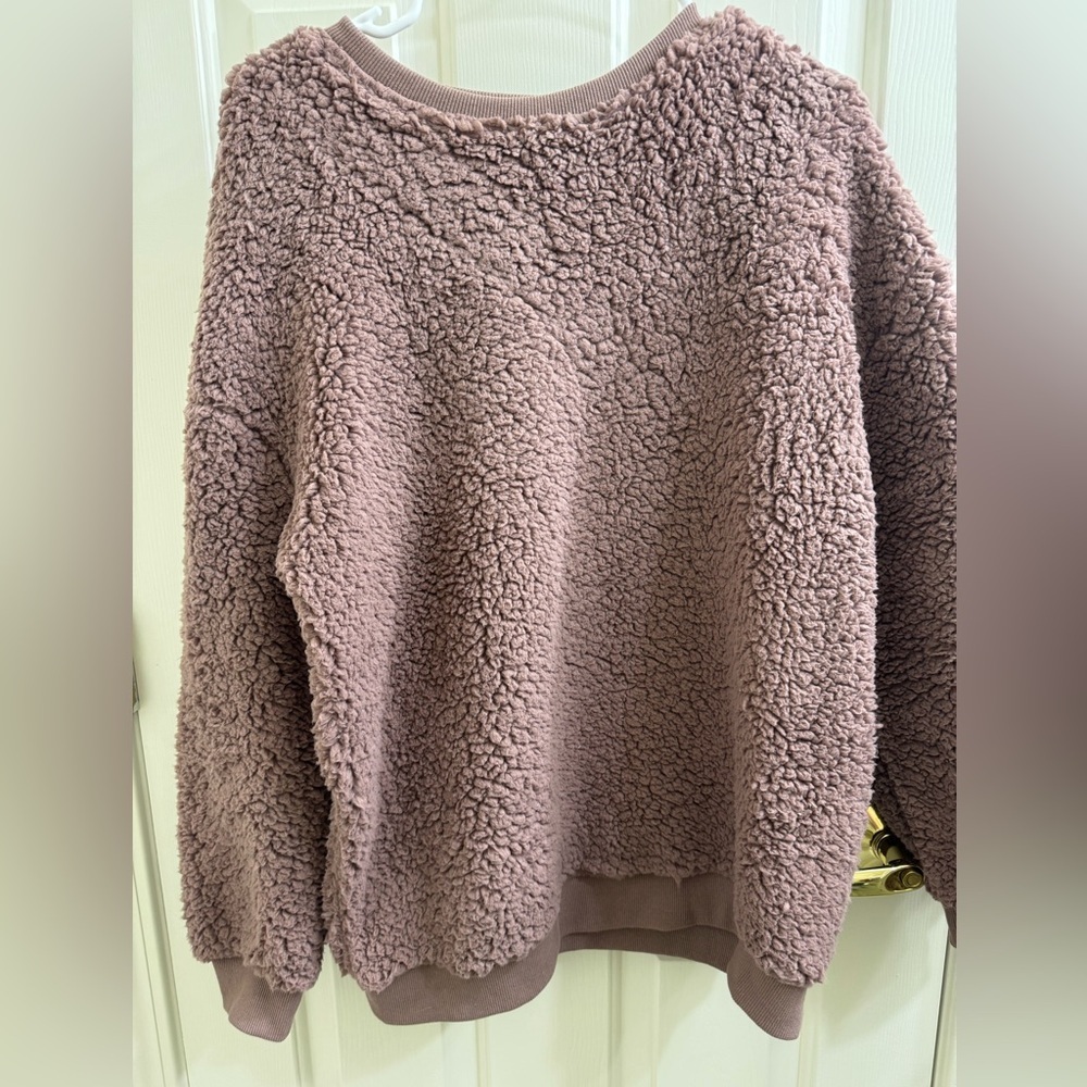 Easel Taupe Textured Sherpa Sweater top - Picture 2 of 7
